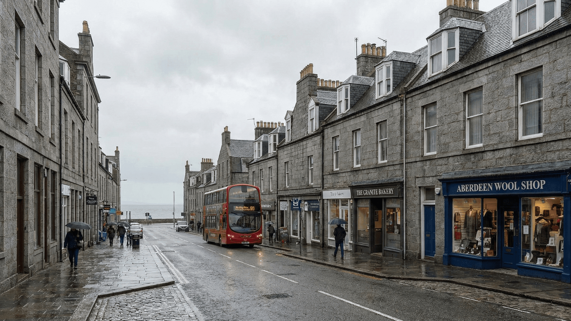Aberdeen high street with granite buildings and bus traffic, representing GFX Computers’ local IT support service area.