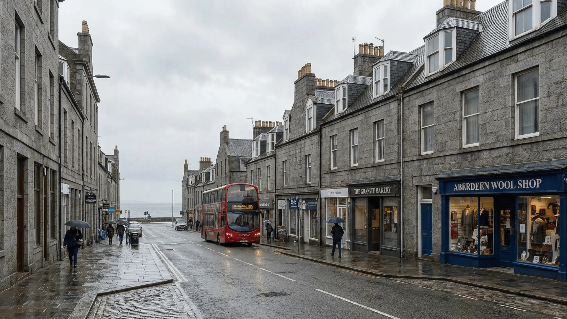 A traditional granite street in Aberdeen with local shops, part of the GFX Computers service area